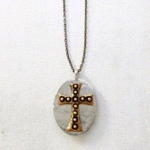 Jewel Kade Vintage Hammered Aluminum/Brass Cross Necklace